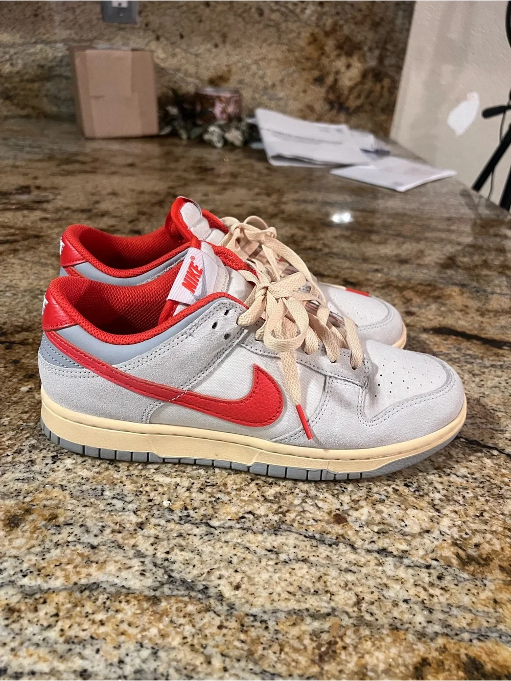 Nike Kids Gray and Red Low-Top Sneakers with Cream Sole